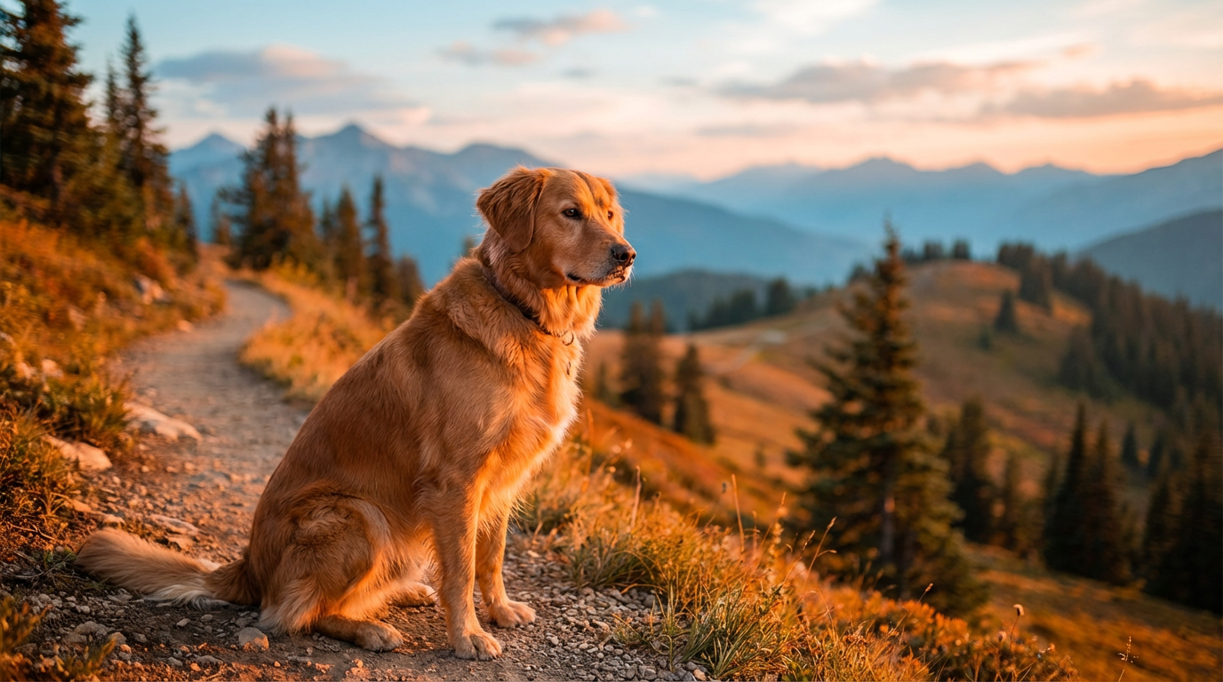A calm, happy dog on an adventure outing